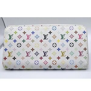 Louis Vuitton x Takashi Murakami White & Multicolor Monogram Zippy Wallet EUC